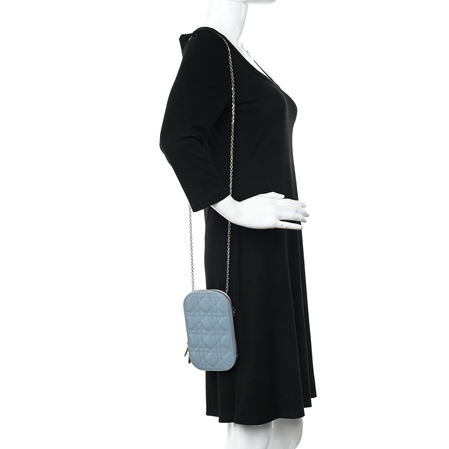 Christian Dior Patent Cannage Lady Dior Phone Holder Bracing Blue 2 of 11