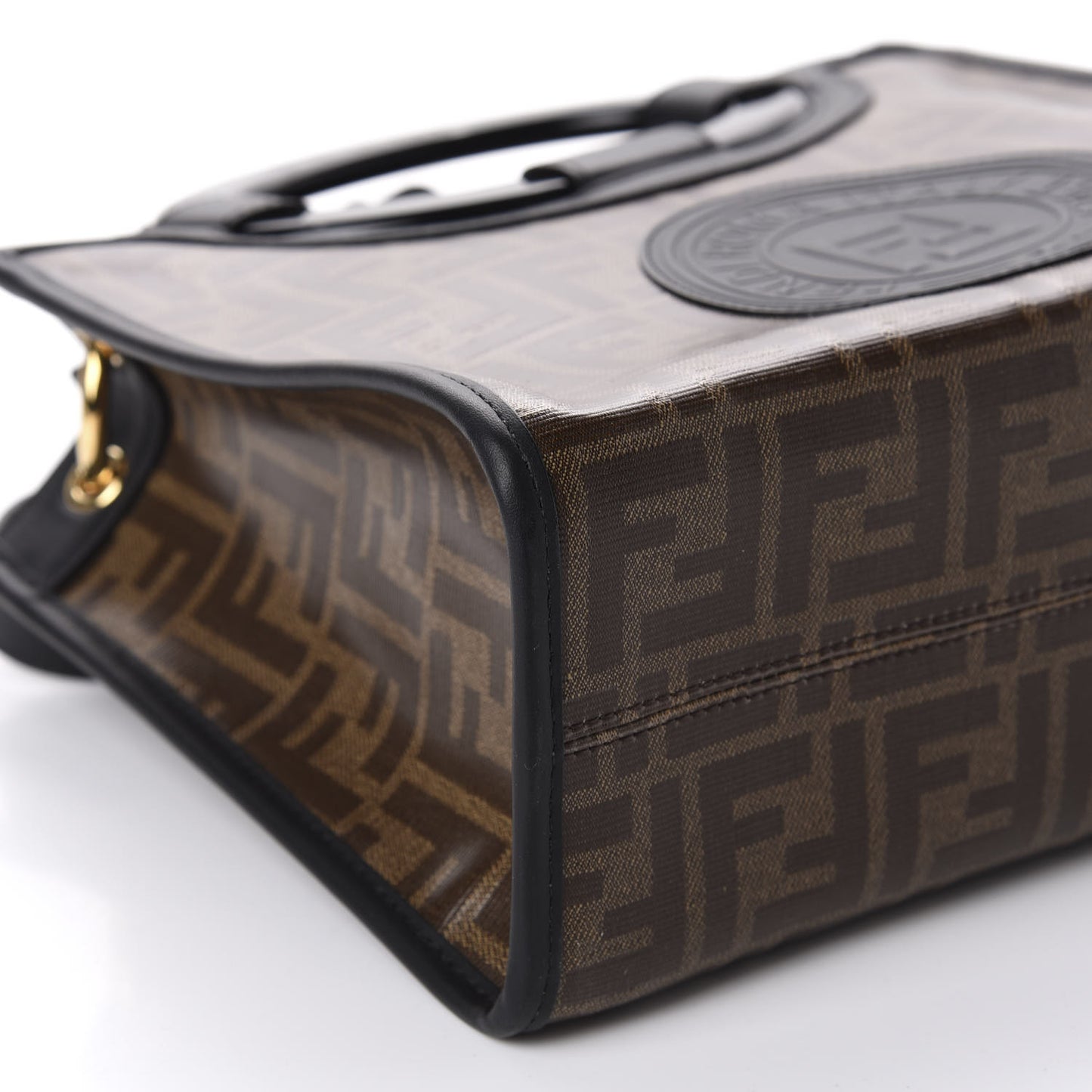 Glazed Fabric Vitello Century Plexiglass FF 1974 Stamp Patch Small Runaway Shopper Tote Mogano Panna Black