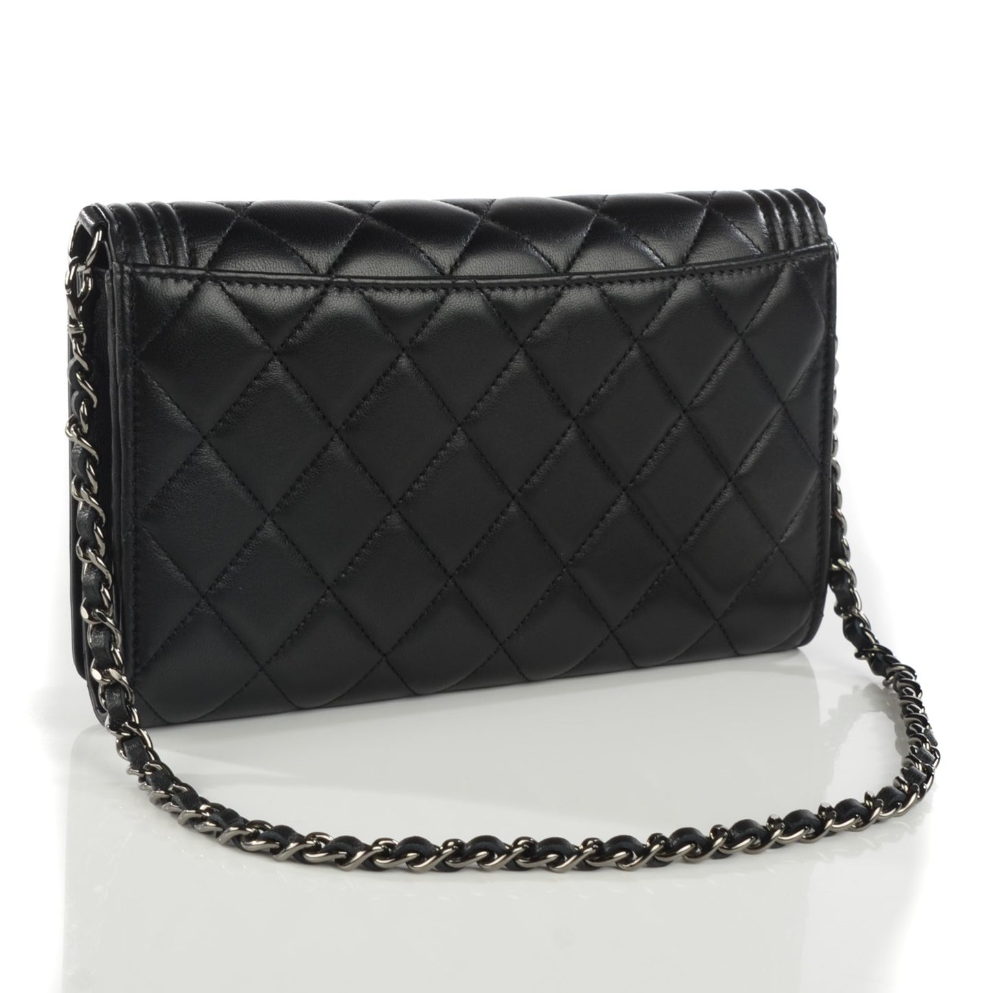 Lambskin Quilted Boy Wallet On Removable Chain WOC Black