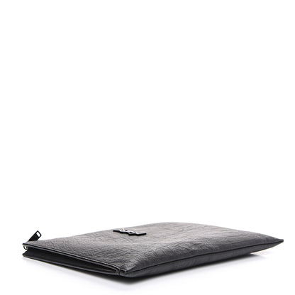 Saint Laurent Calfskin Crocodile Embossed Monogram iPad Case Black 3 of 9