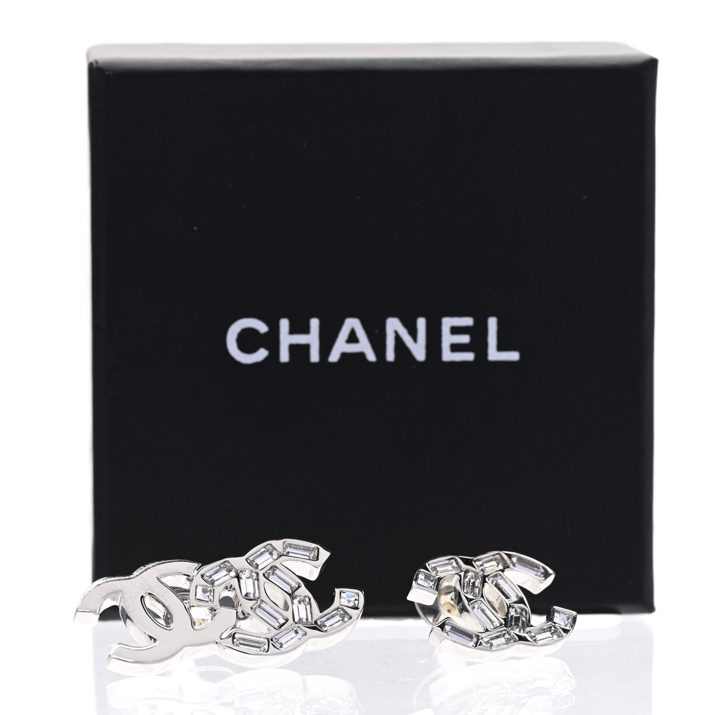 Baguette Crystal Double CC Earrings Silver
