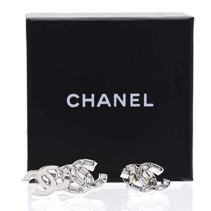 Chanel Baguette Crystal Double CC Earrings Silver 5 of 5