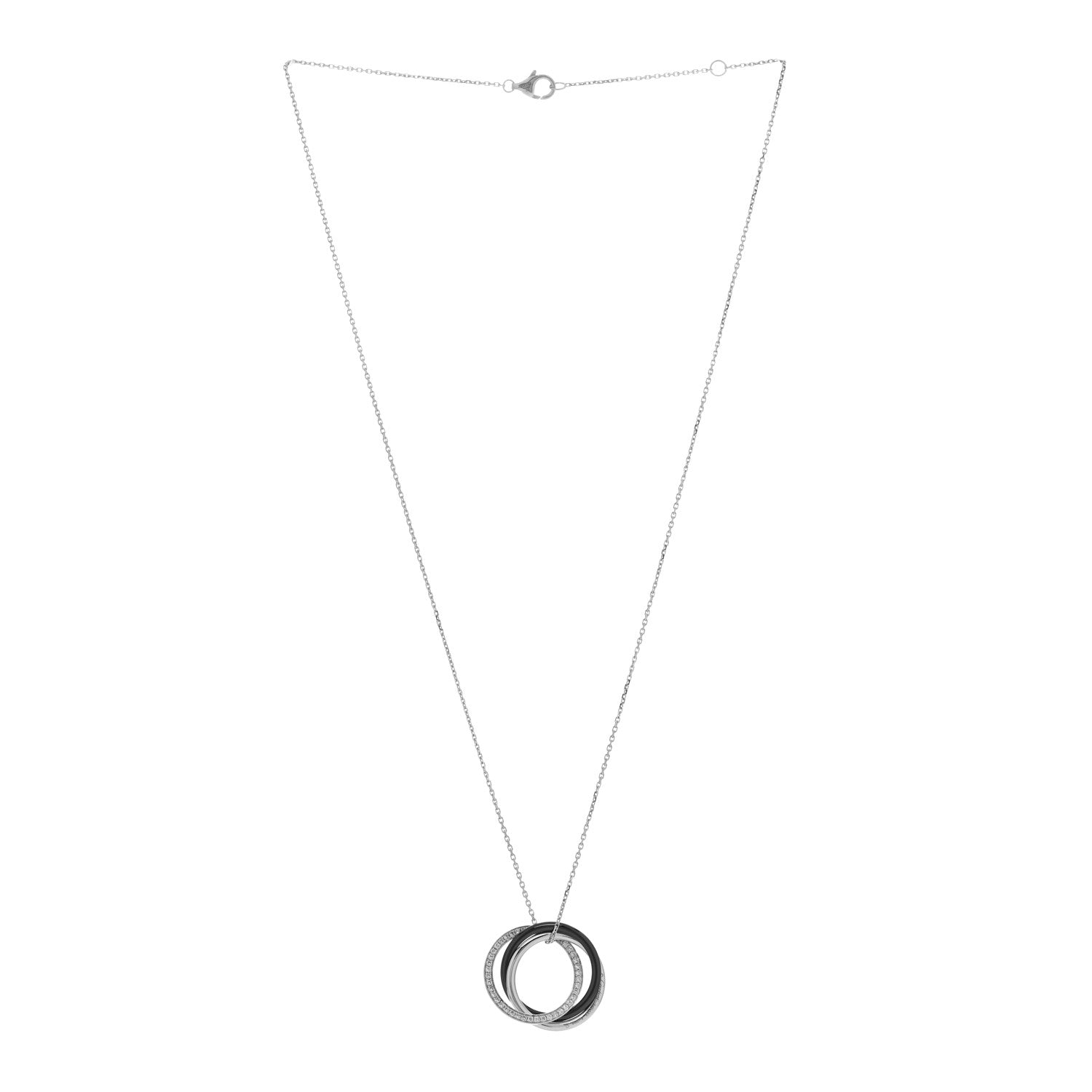 Cartier 18K White Gold Black Ceramic Diamond Trinity Pendant Necklace 3 of 5