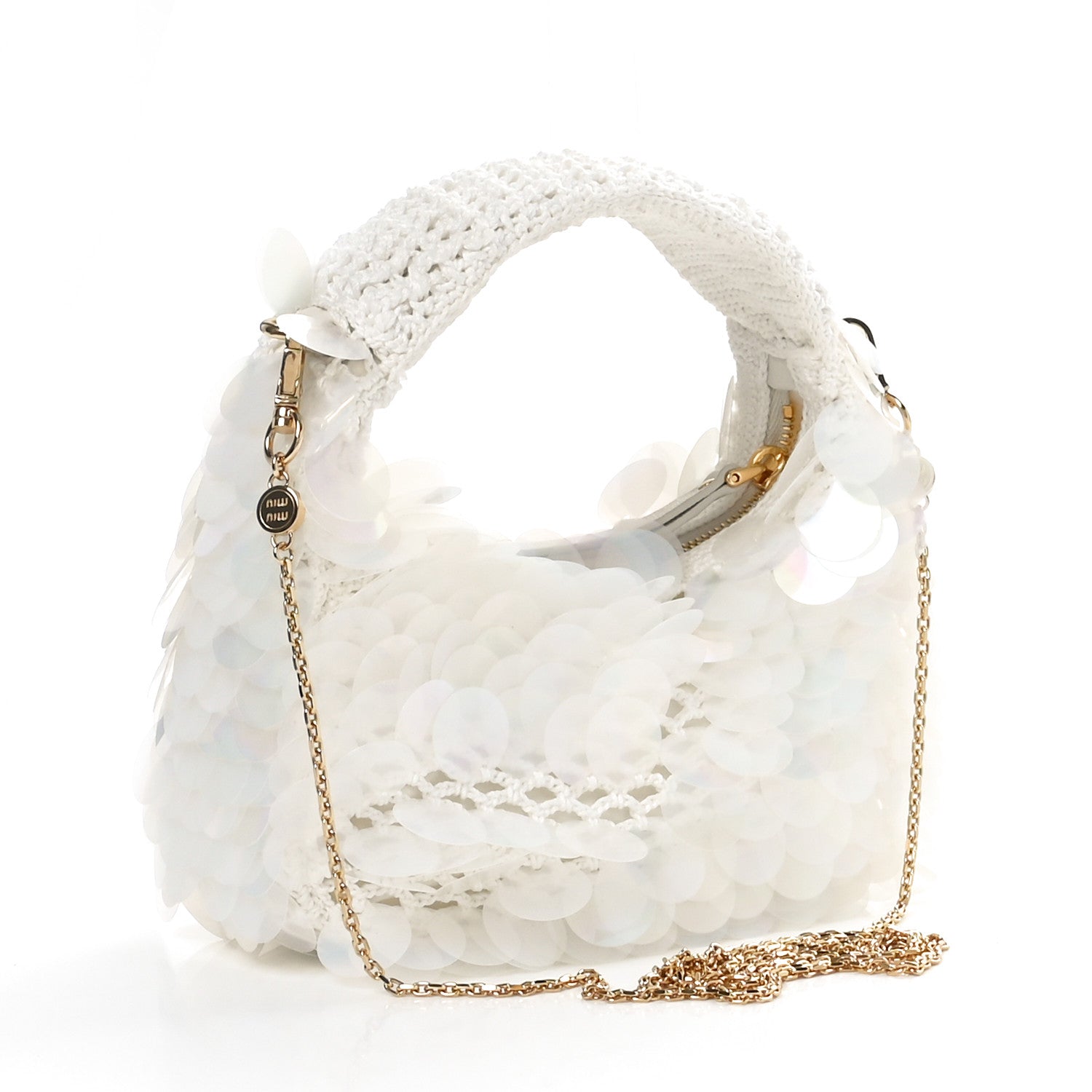Miu Miu Sequin Crochet Mini Wander Hobo White 3 of 9