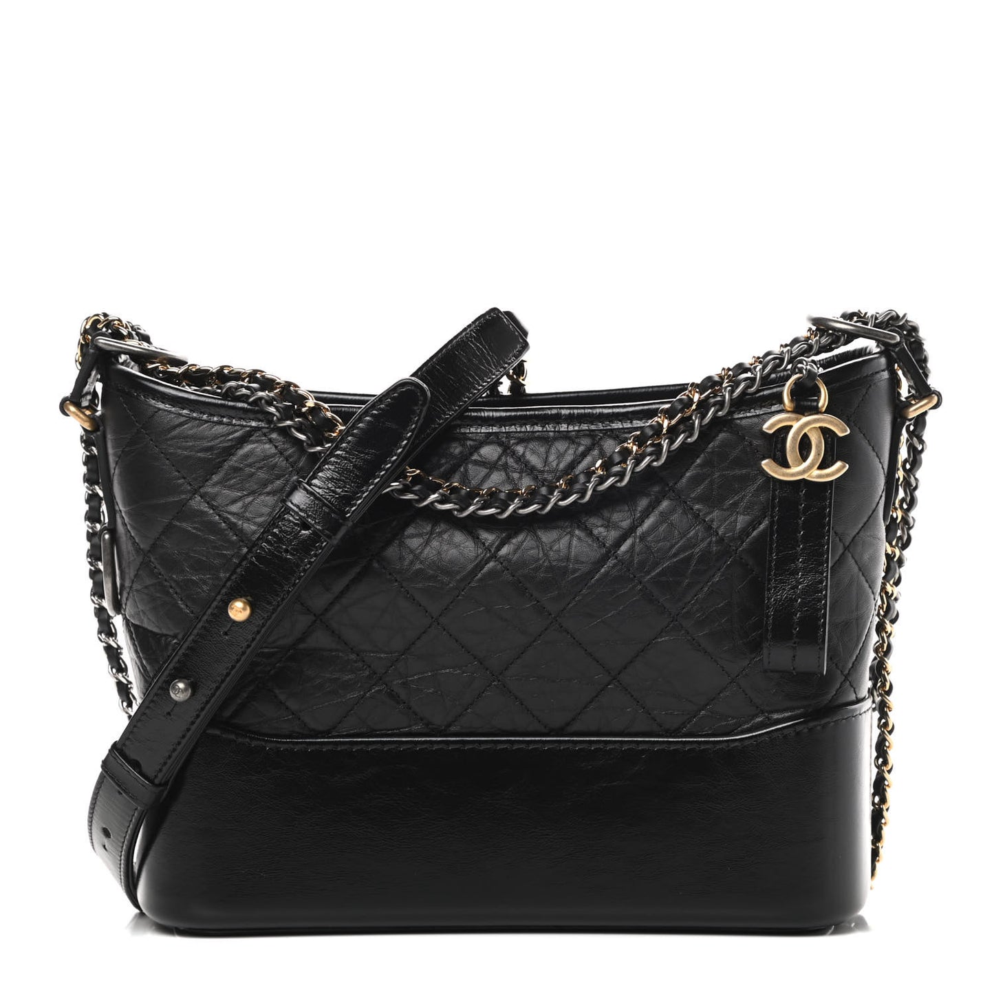 Aged Calfskin Quilted New Medium Gabrielle Hobo Black