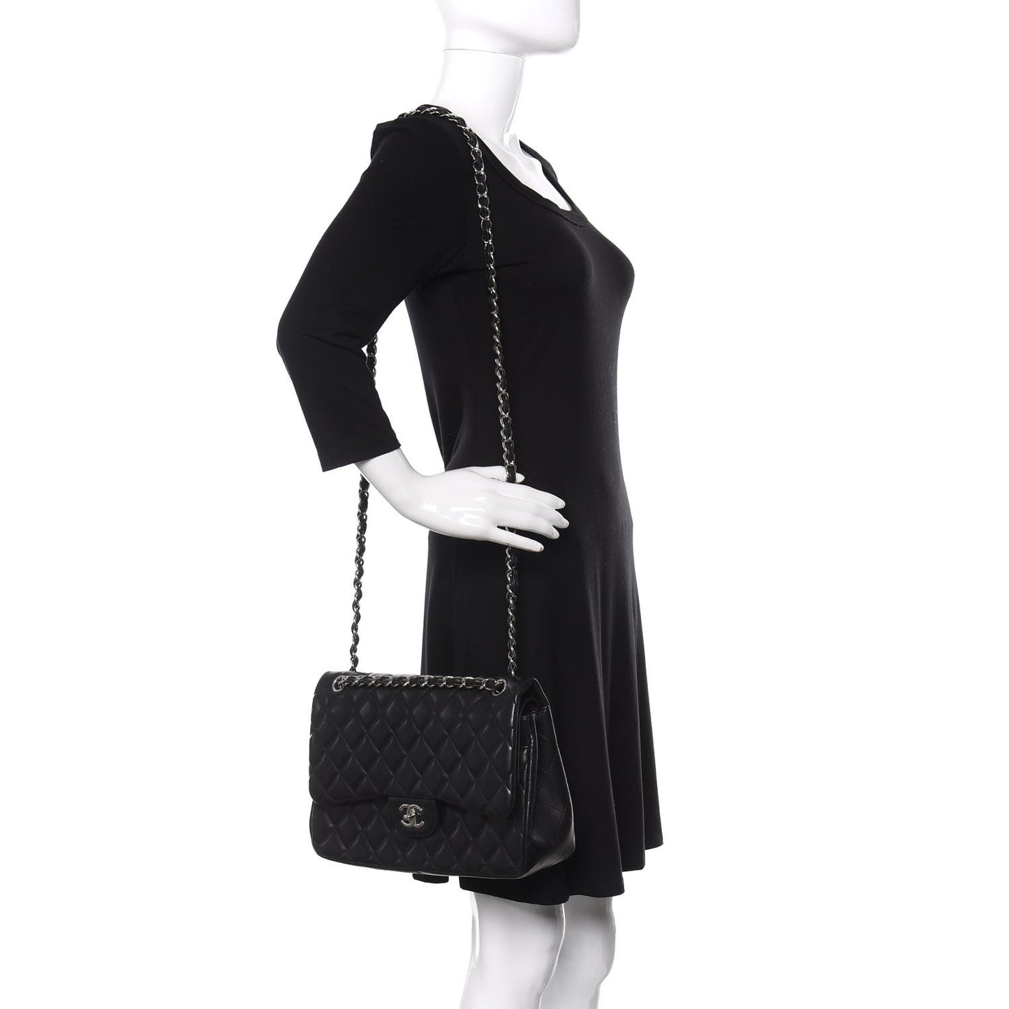 Lambskin Quilted Jumbo Double Flap Black