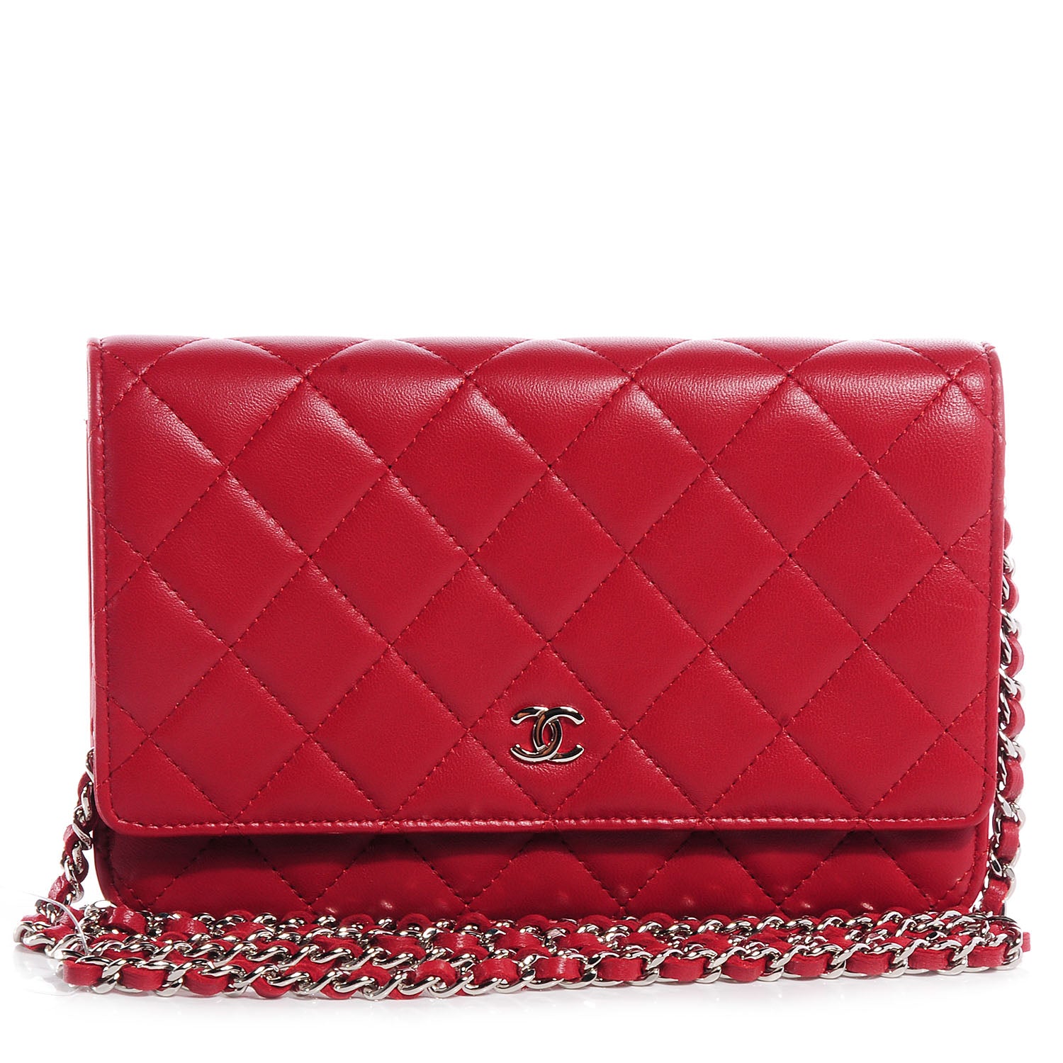 Chanel Lambskin Quilted Wallet On Chain WOC Red 1 of 8