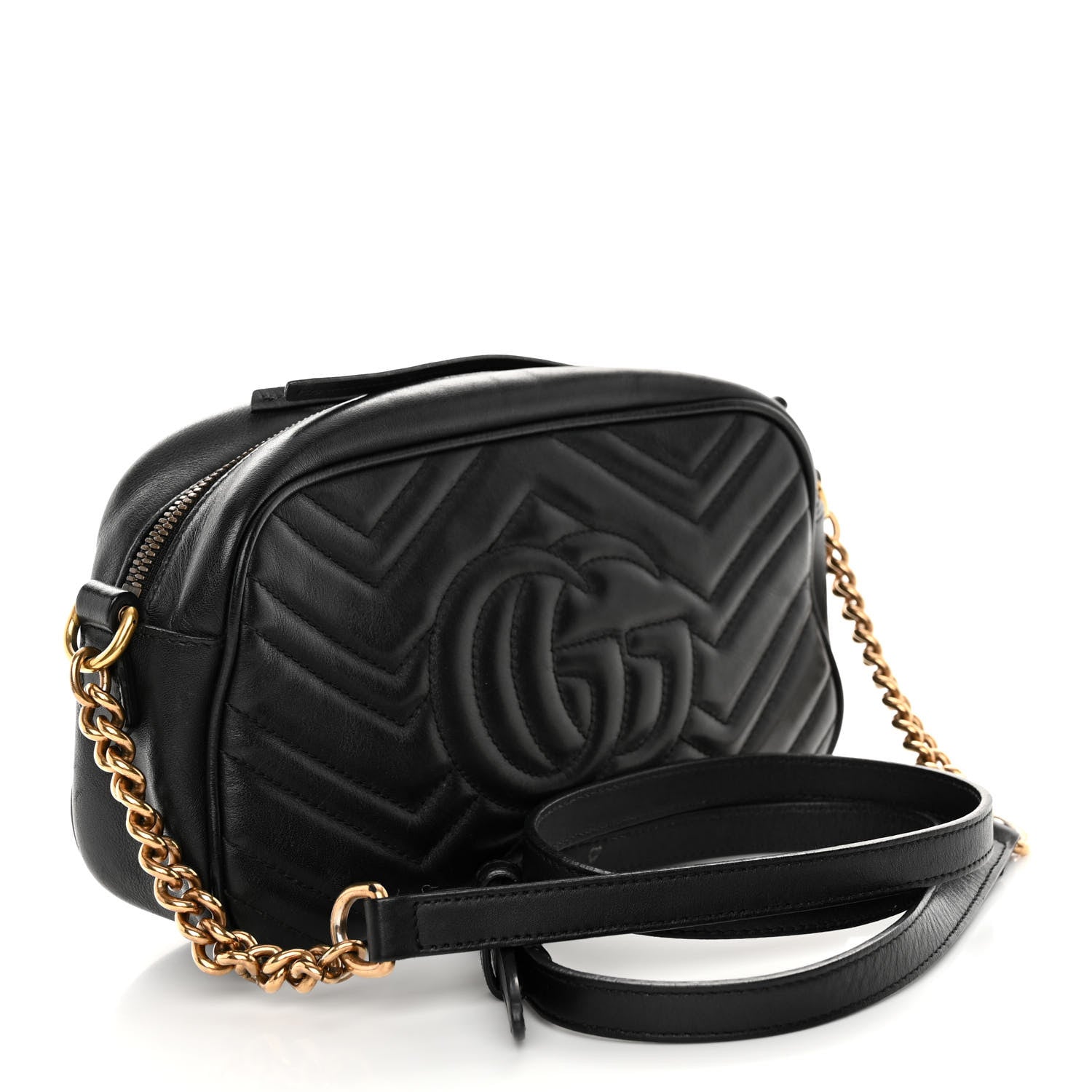Gucci Calfskin Matelasse Small GG Marmont Chain Shoulder Bag Black 3 of 13