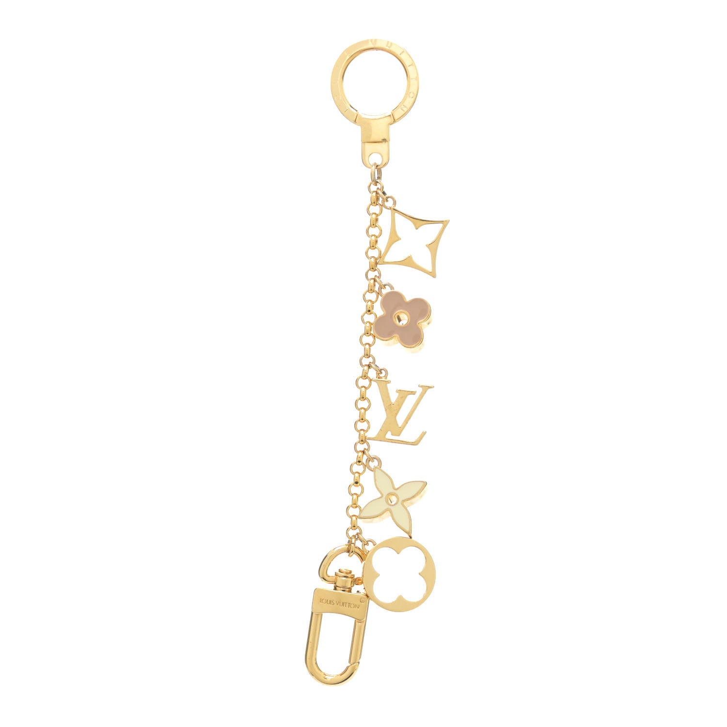 Louis Vuitton Brass Enamel Fleur De Monogram Bag Charm Chain Gold 1 of 5