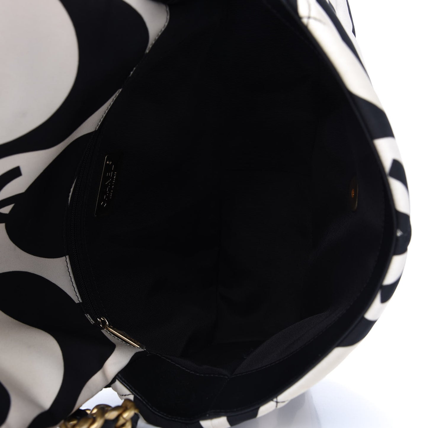 Fabric Printed Large Chanel 19 Flap Black Ecru