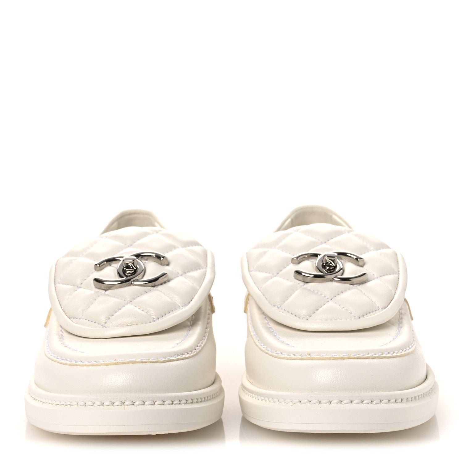 Chanel Shiny Lambskin Quilted CC Turnlock Loafers 37.5 White 3 of 12