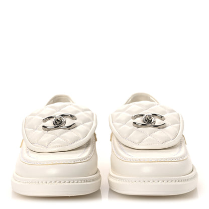 Chanel Shiny Lambskin Quilted CC Turnlock Loafers 37.5 White 3 of 12