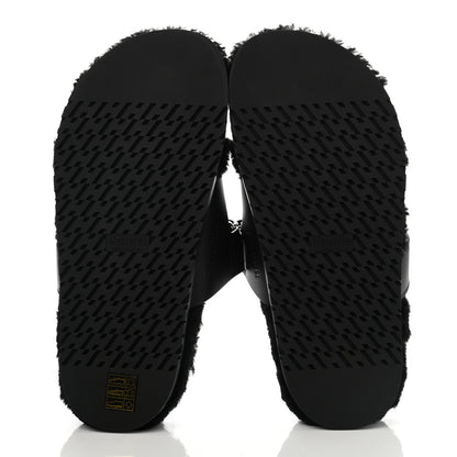 Hermes Calfskin Woolskin Womens Chypre Sandals 38.5 Black 5 of 8