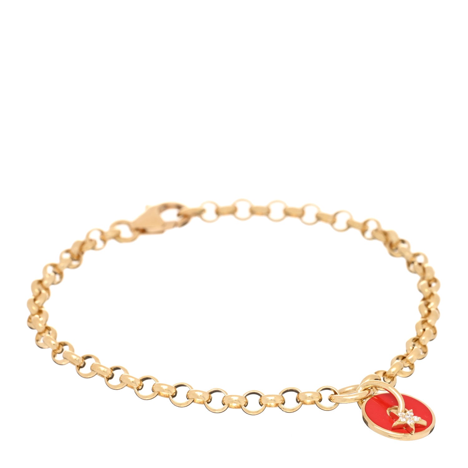 Foundrae 18K Yellow Gold Diamond Enamel Star Strength Medium Belcher Bracelet Red 1 of 4