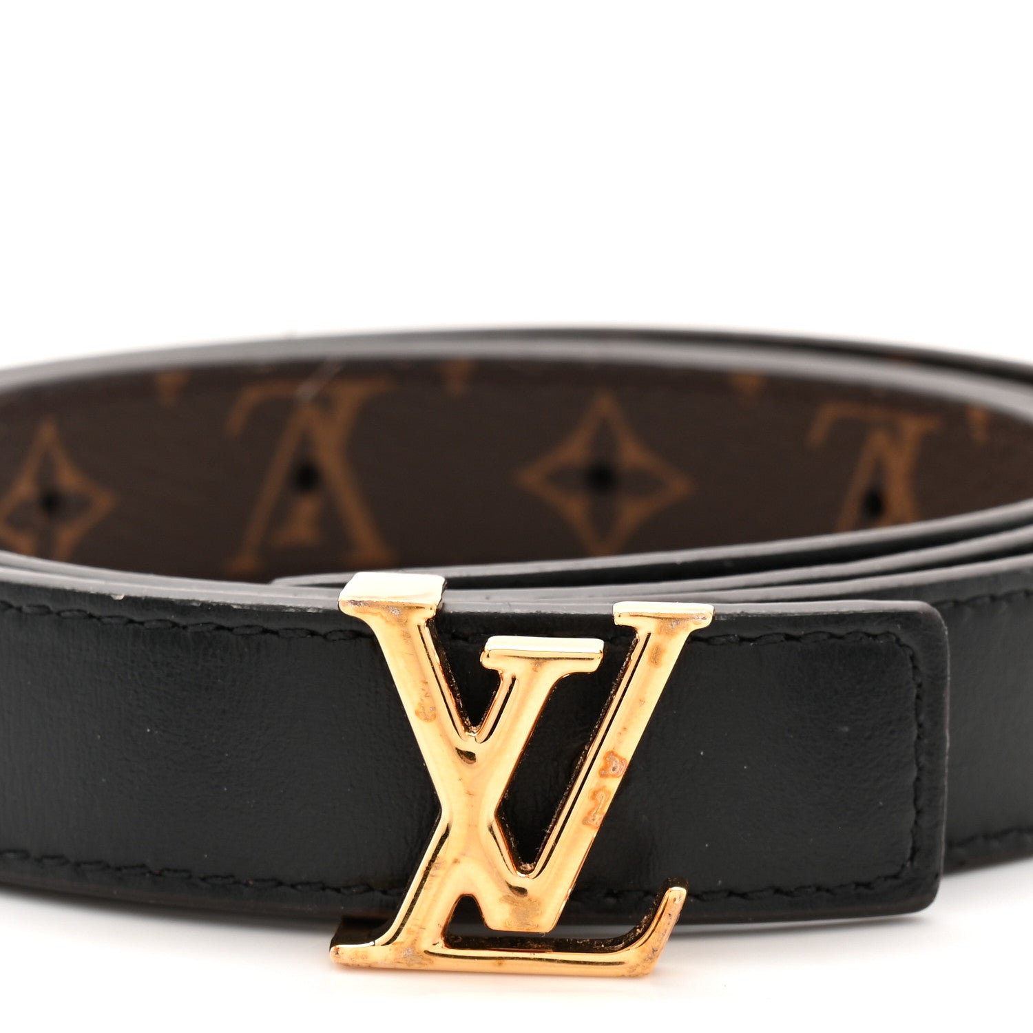 LOUIS VUITTON ブラック ベルト 85/34 Louis Vuitton Calfskin Monogram 20mm LV Iconic Reversible Belt 85