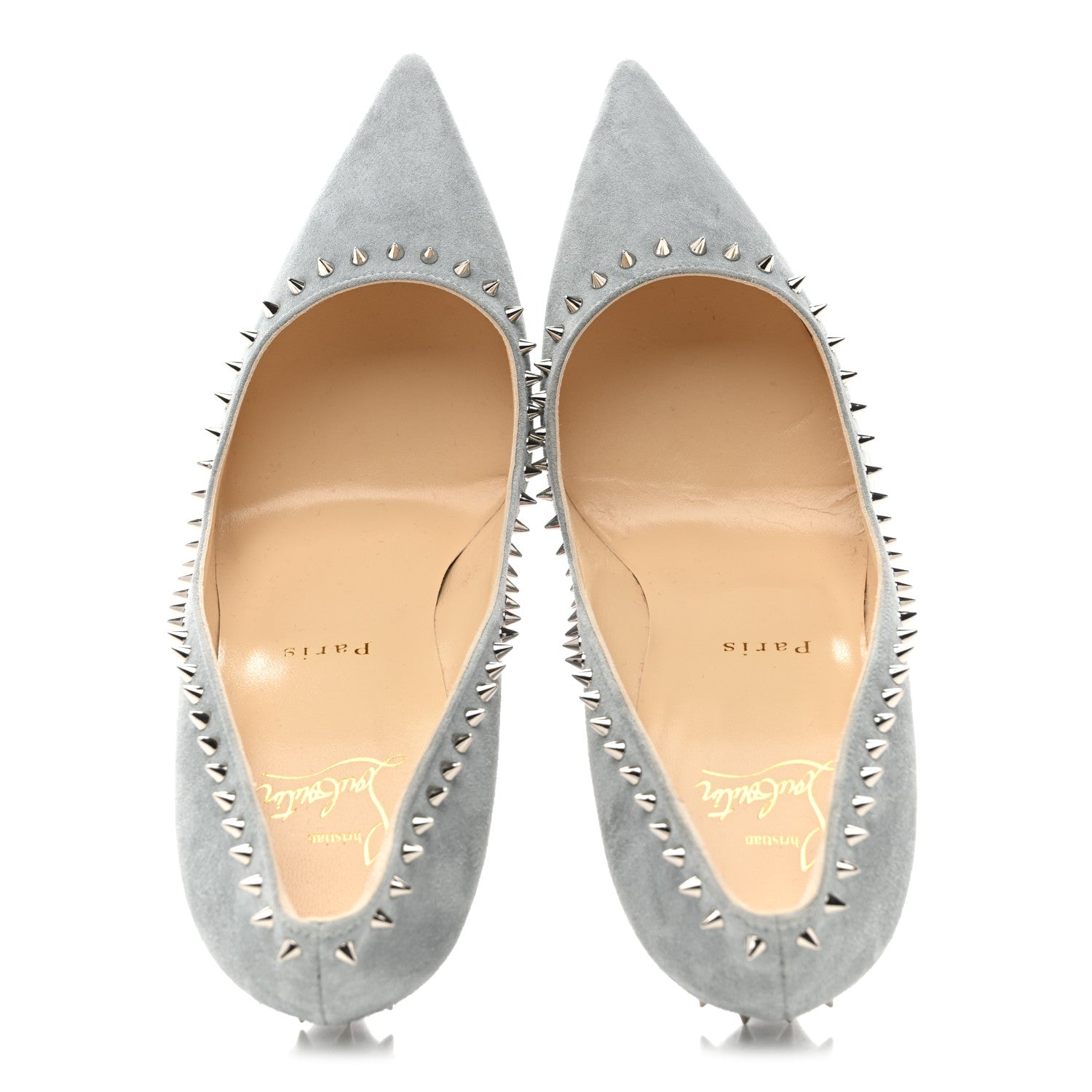 Christian Louboutin Veau Velours Anjalina 100 Pumps 38.5 Silver Green 2 of 9