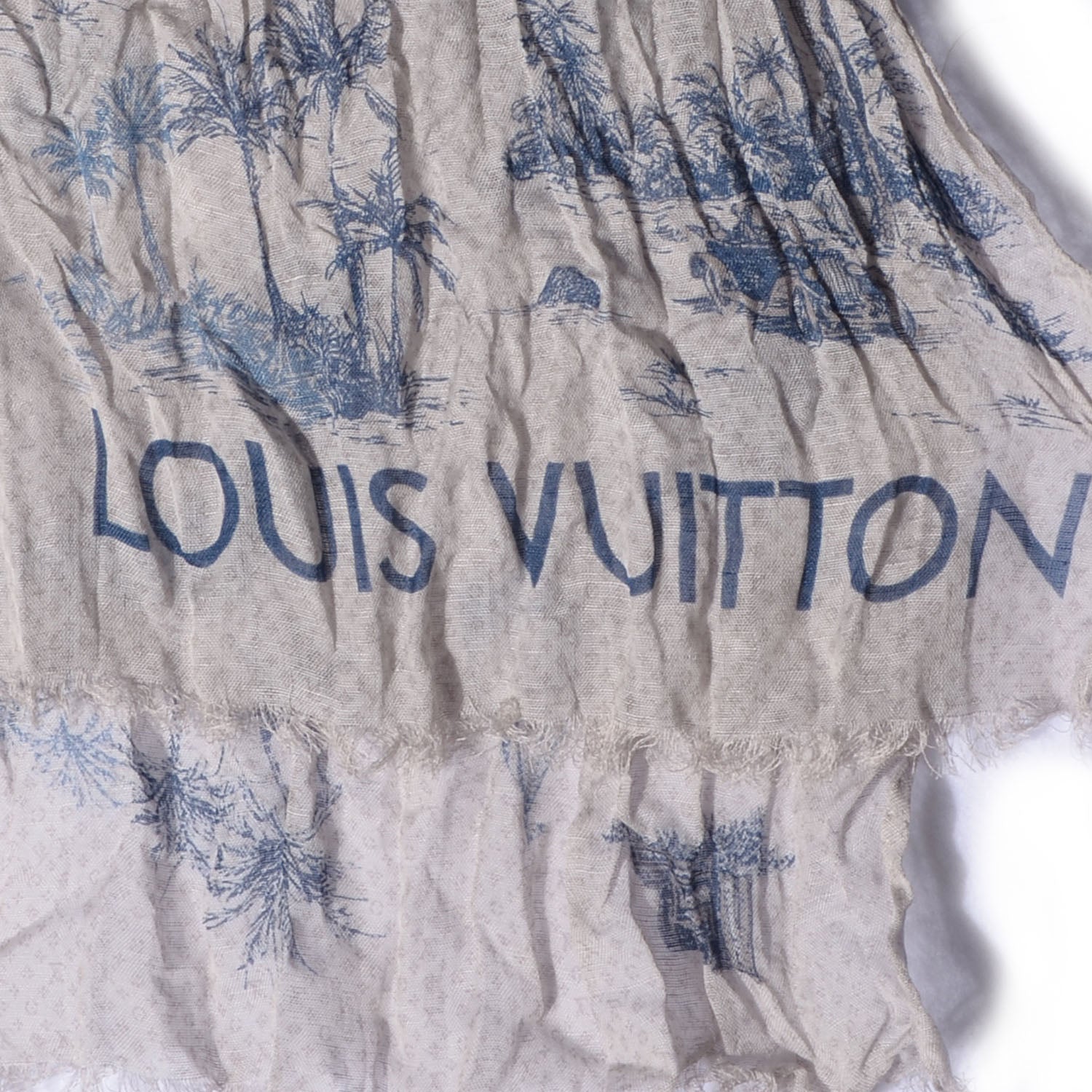Louis Vuitton Cotton Linen Toile Etole De Louis Pareo Blue 5 of 7