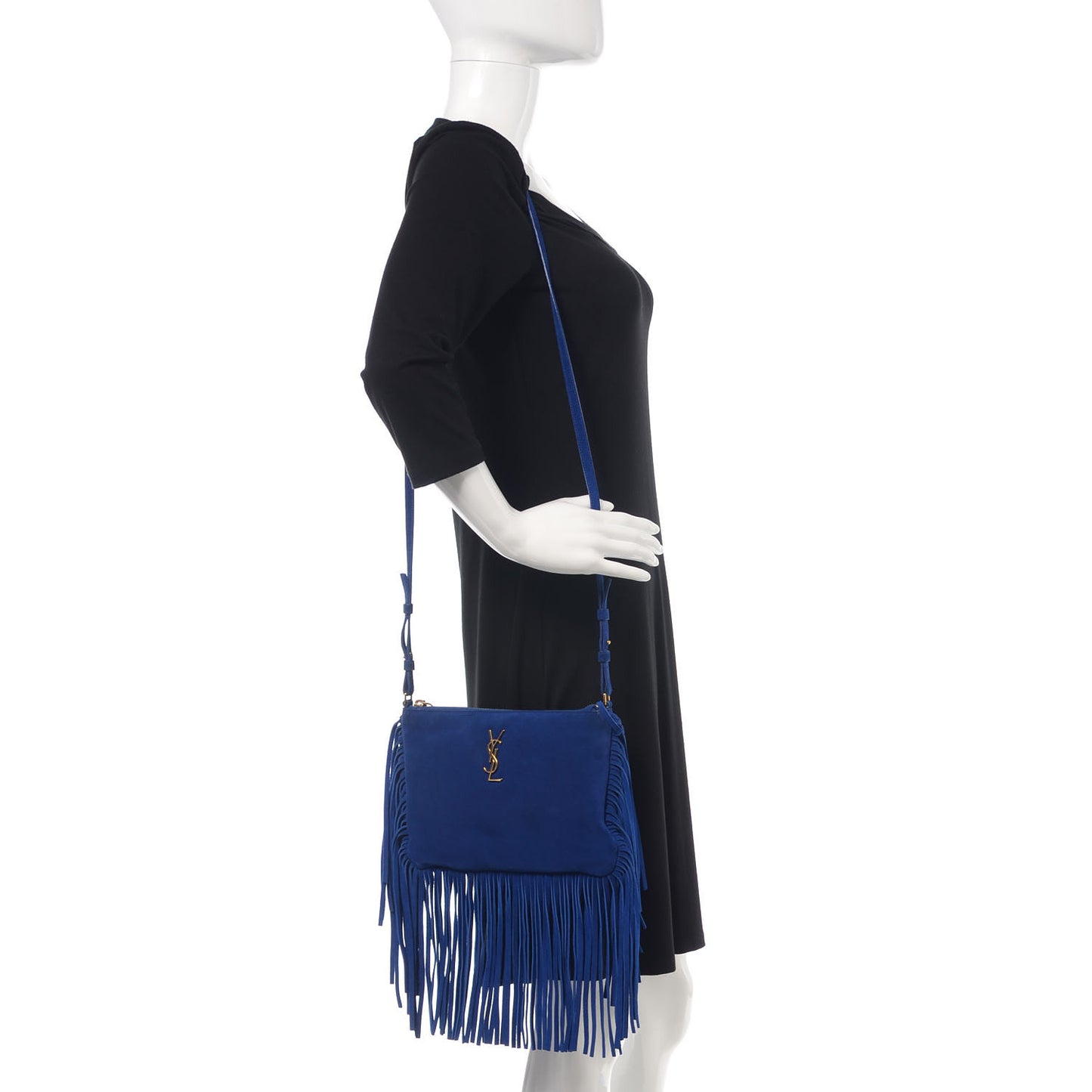 Suede Calfskin Small Fringe Crossbody Bag Blue