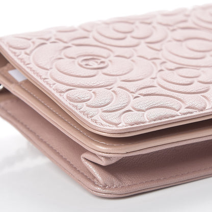 Chanel Goatskin Camellia Embossed Wallet On Chain WOC Light Pink 6 of 11