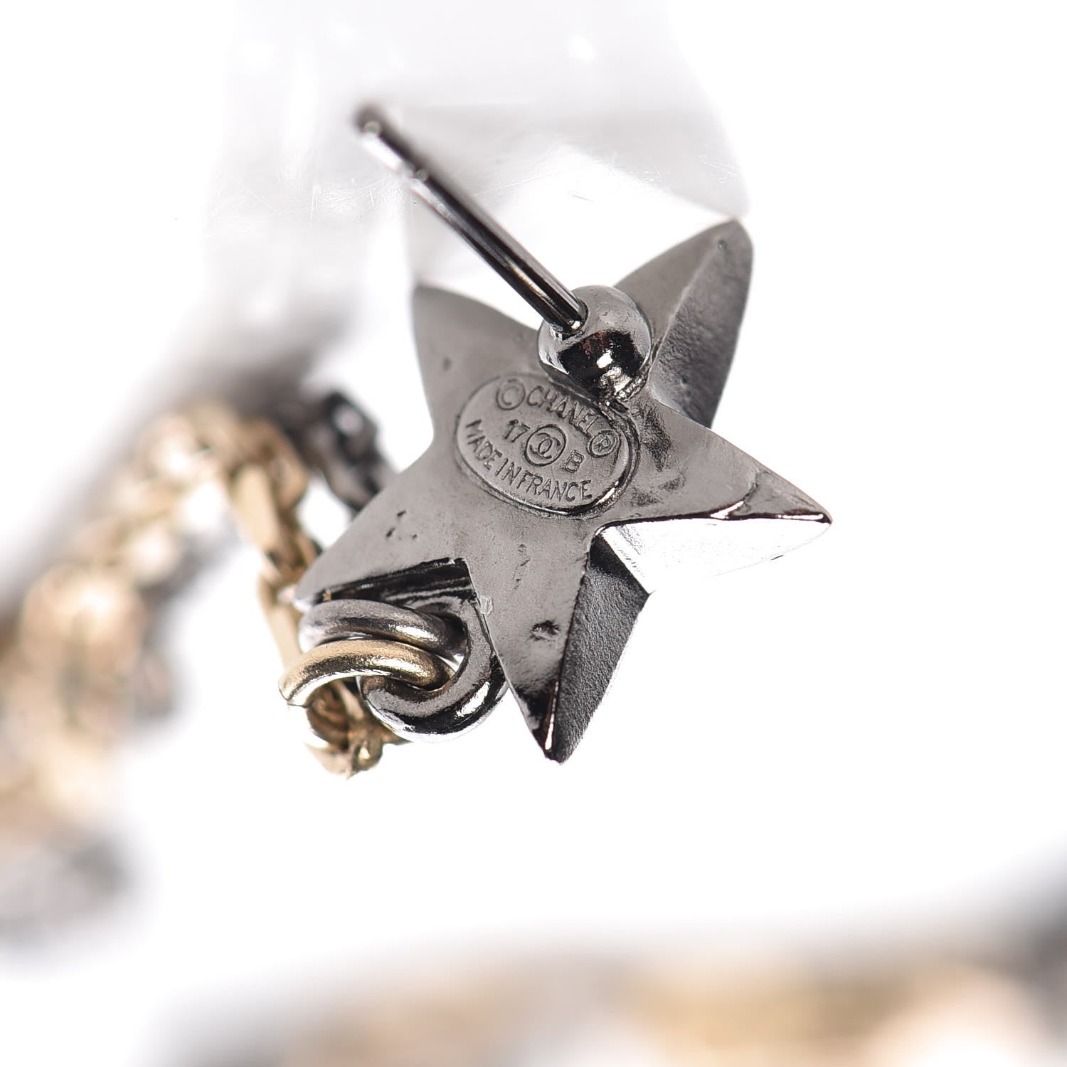 Chanel Crystal CC Star Moon Dangle Earrings Silver Gold 4 of 4