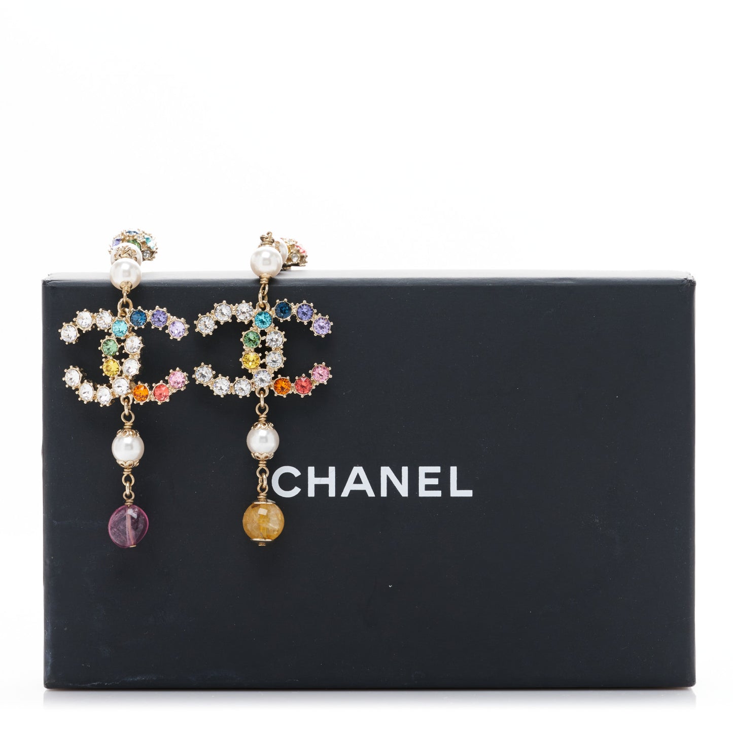 Crystal Pearl Over The Rainbow CC Long Drop Earrings Multicolor