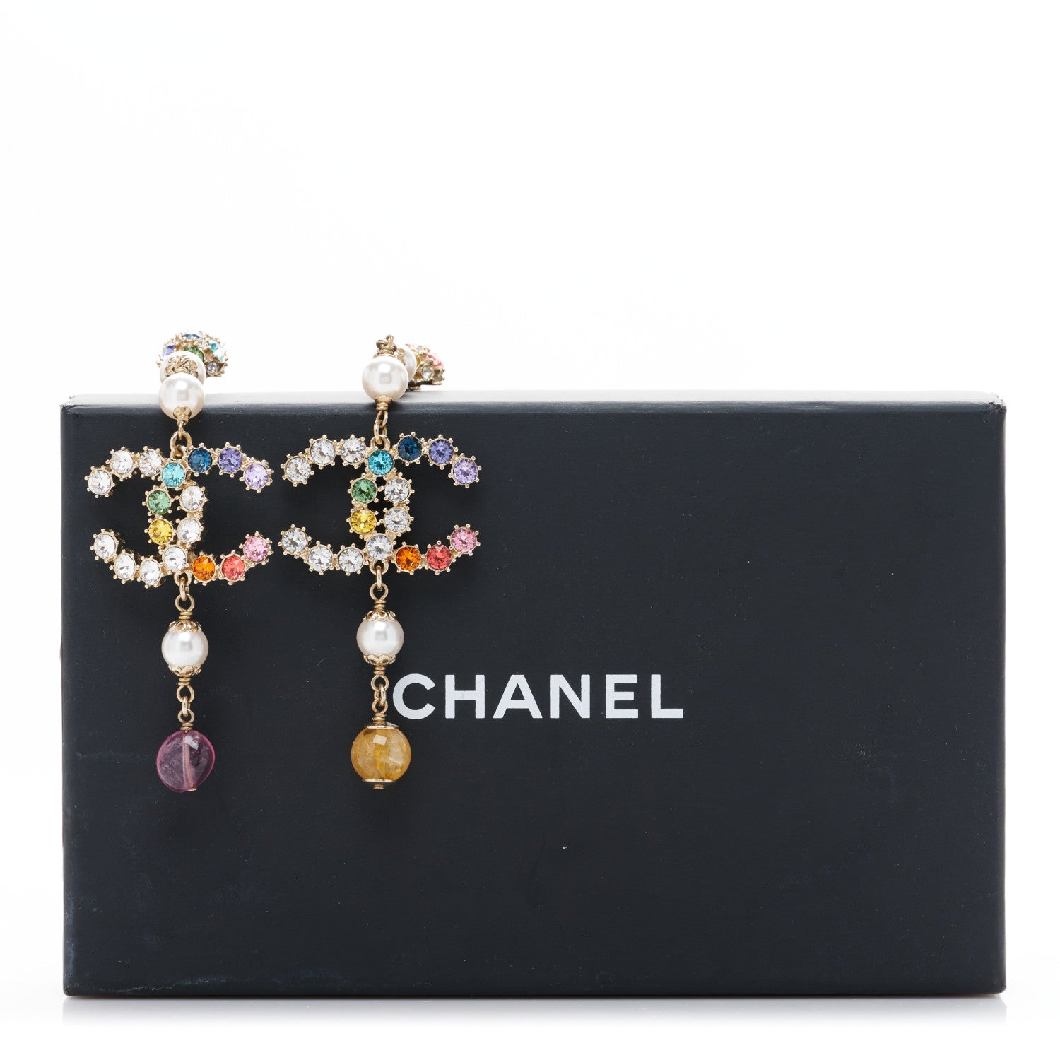 Chanel Crystal Pearl Over The Rainbow CC Long Drop Earrings Multicolor 5 of 5