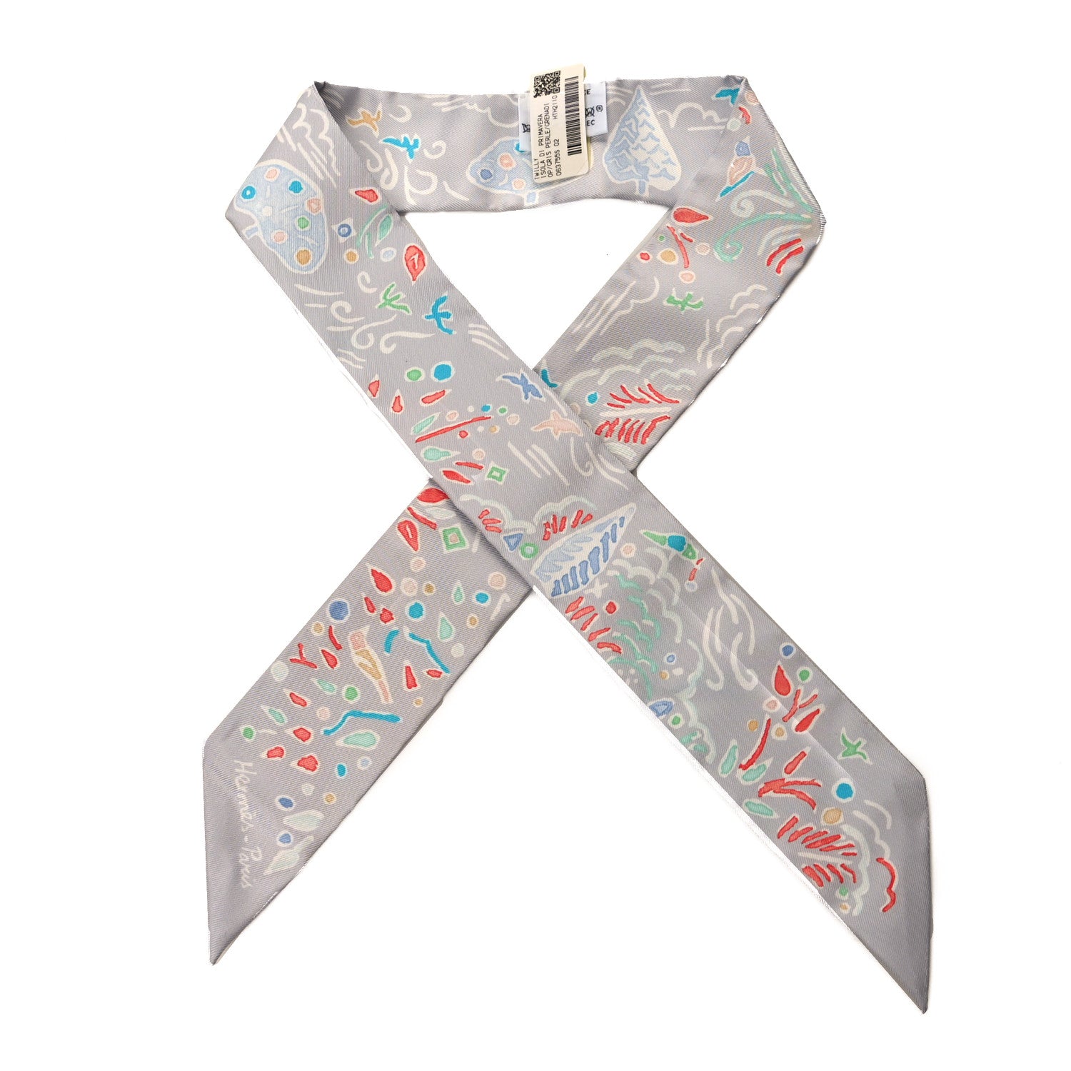Hermes Silk Isola Di Primavera Twilly Gris Perle Grenadine 1 of 4
