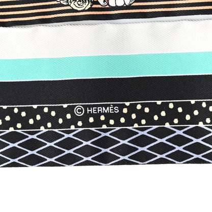 Hermes Silk Twilly Grand Theatre Nouveau Black Bleu Vert 3 of 3