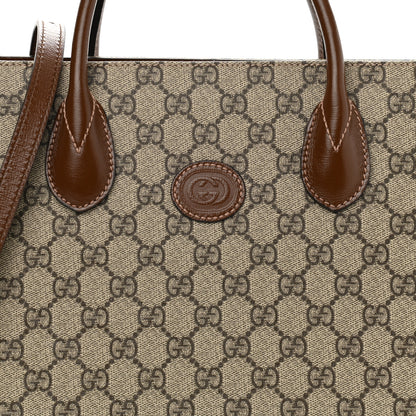 Gucci GG Supreme Monogram Azalea Calfskin Small Retro Interlocking G Tote Bag Beige Ebony Brown Sugar 8 of 10