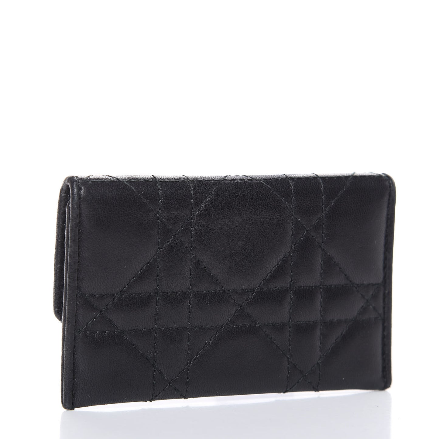Lambskin Cannage Lady Dior Flap Card Holder Black