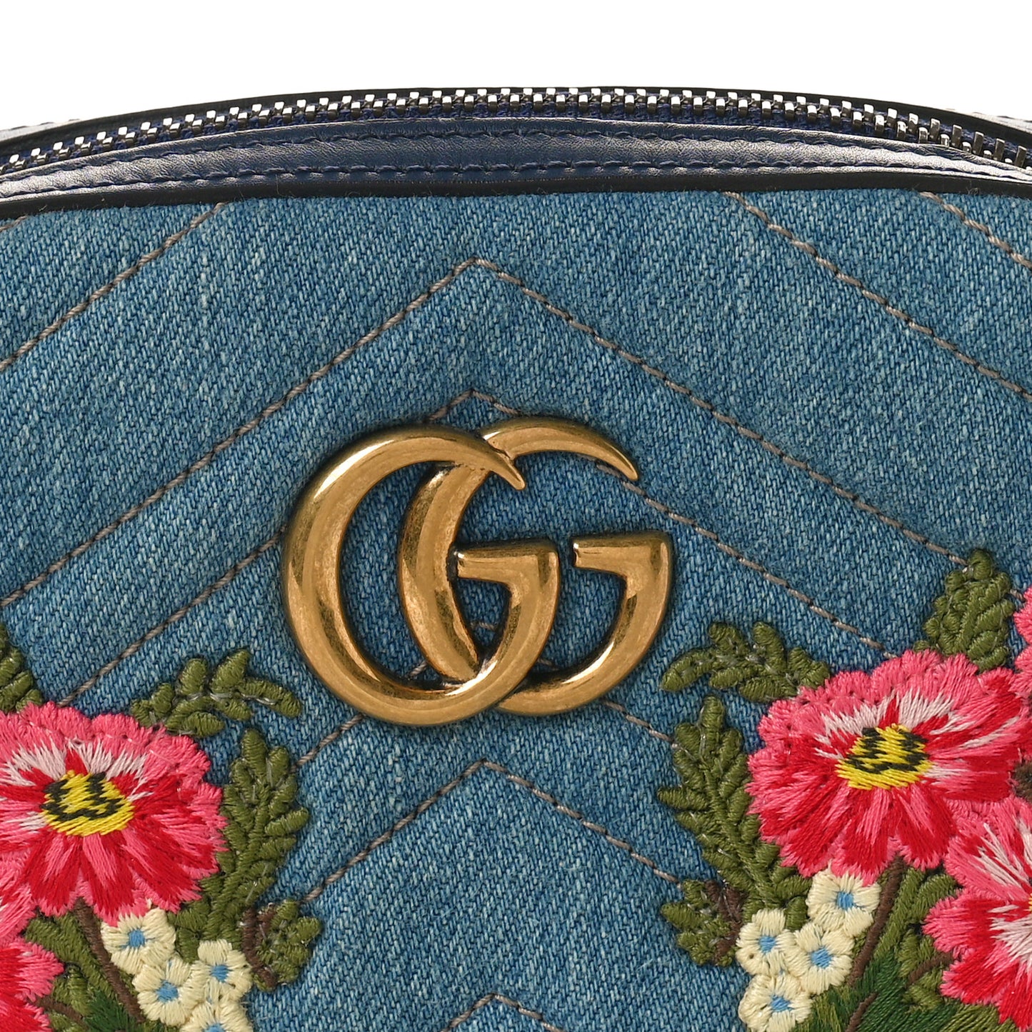 Denim Matelasse Flower Japan Limited GG Marmont Cosmetic Case Blue