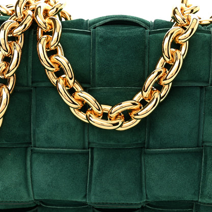 Bottega Veneta Suede Maxi Intrecciato Padded Chain Cassette Crossbody Bag Emerald Green 7 of 9