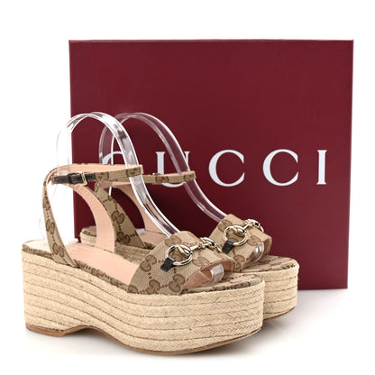 Gucci Monogram Nappa Chalotte Horsebit Ankle Strap 75mm Flatform Sandals 36 Beige Ebony 10 of 10