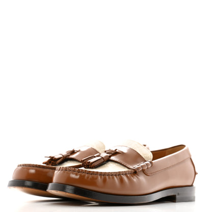 Gucci Calfskin GG Supreme Tassel Mens Loafers 8 Brown Beige Mystic White 4 of 11