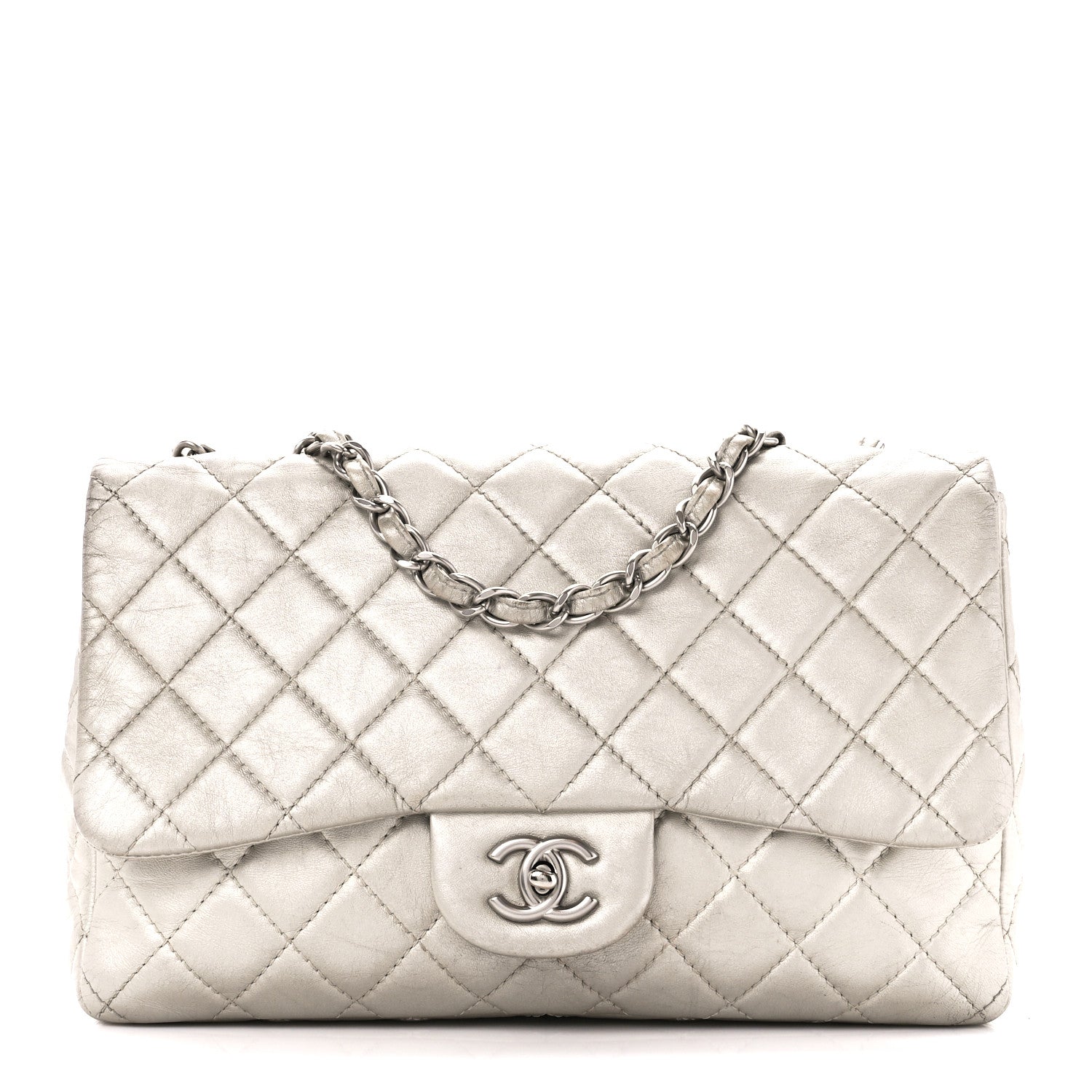 Chanel Metallic Lambskin Quilted Jumbo Single Flap Silver 1 of 11