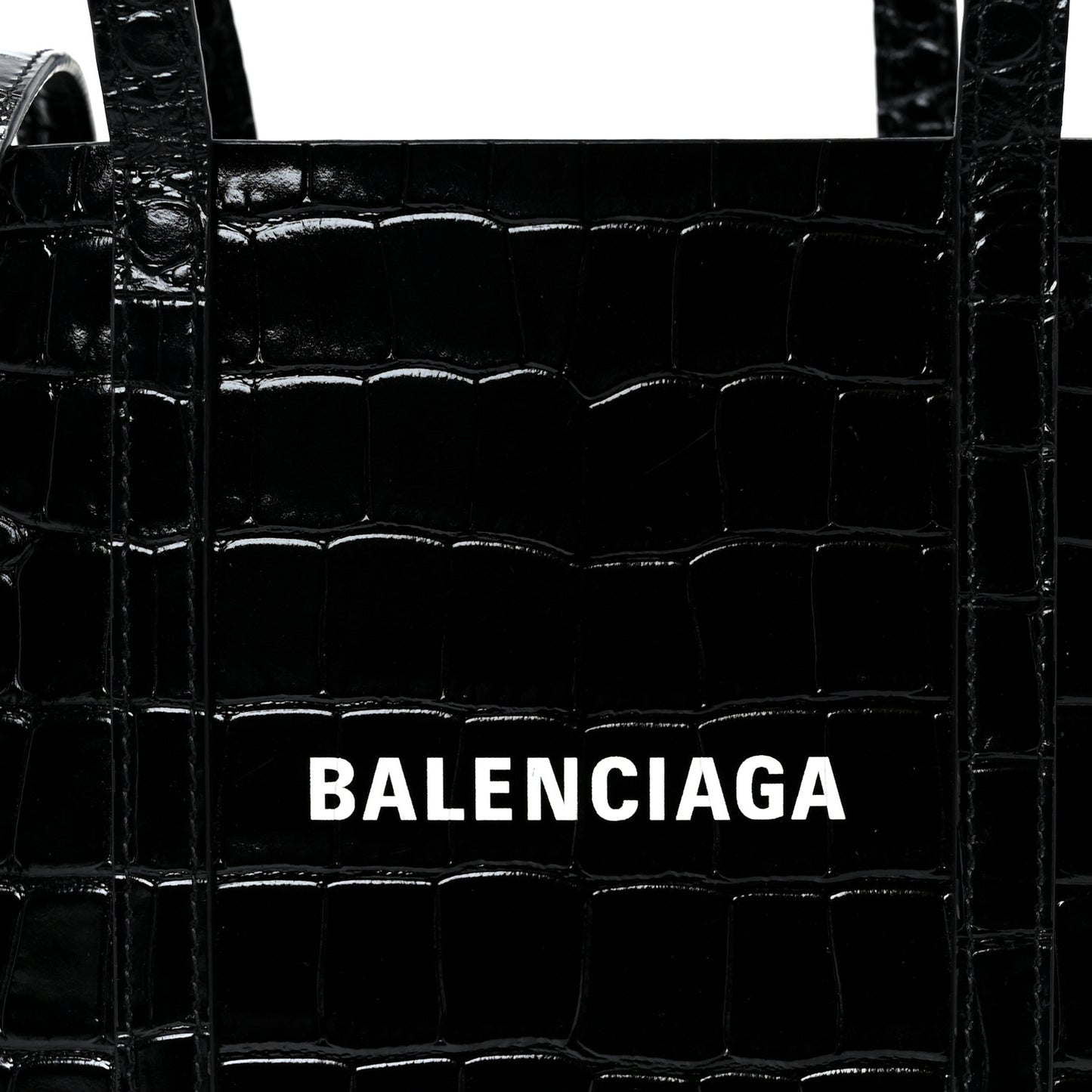 Shiny Calfskin Logo Crocodile Embossed XXS Everyday Tote  Black