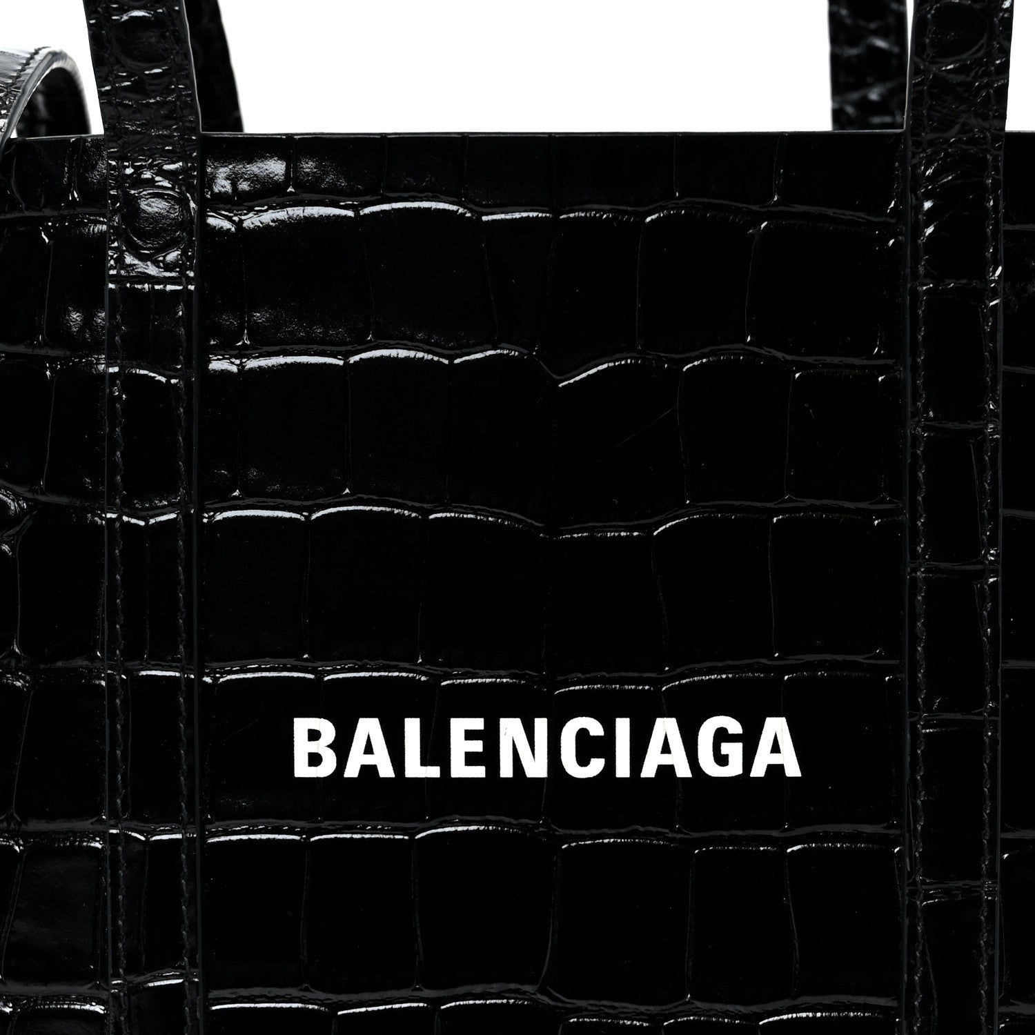Balenciaga Shiny Calfskin Logo Crocodile Embossed XXS Everyday Tote  Black 8 of 10