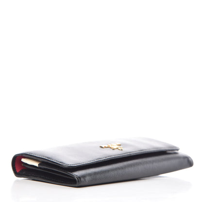 Prada Saffiano Colour Continental Flap Wallet Black Peonia 4 of 9