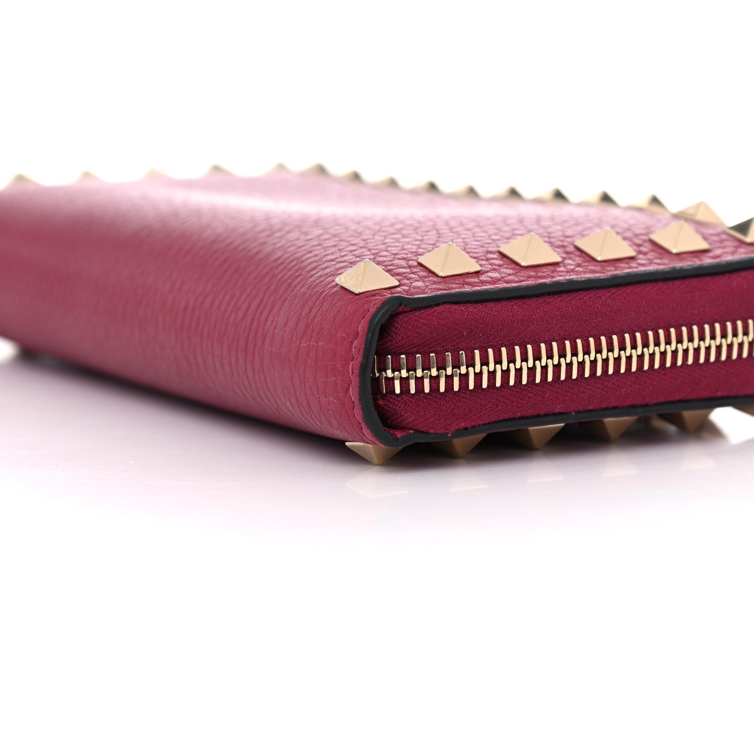 Valentino Garavani Pebbled Calfskin Rockstud Zip Around Wallet Raspberry 9 of 14