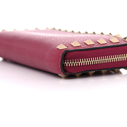 Valentino Garavani Pebbled Calfskin Rockstud Zip Around Wallet Raspberry 9 of 14