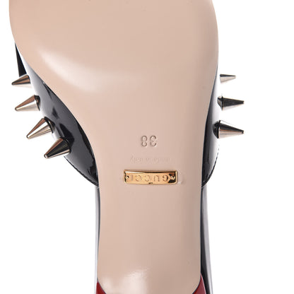 Gucci Patent GG Bow Sadie Spike Mid Heel Mules 38 Black 6 of 7