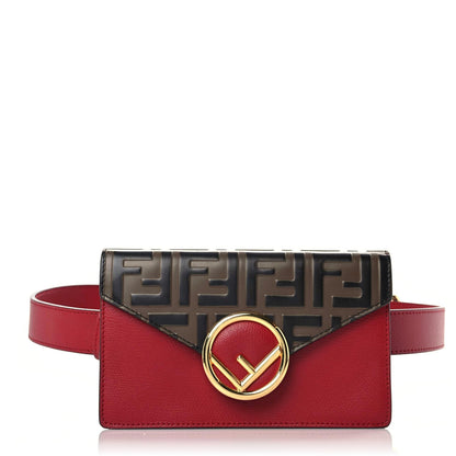 Fendi Vitello Cruise F is Fendi Bi-Color FF 1974 Embossed Envelope Belt Bag Maya Black Fragola 1 of 15