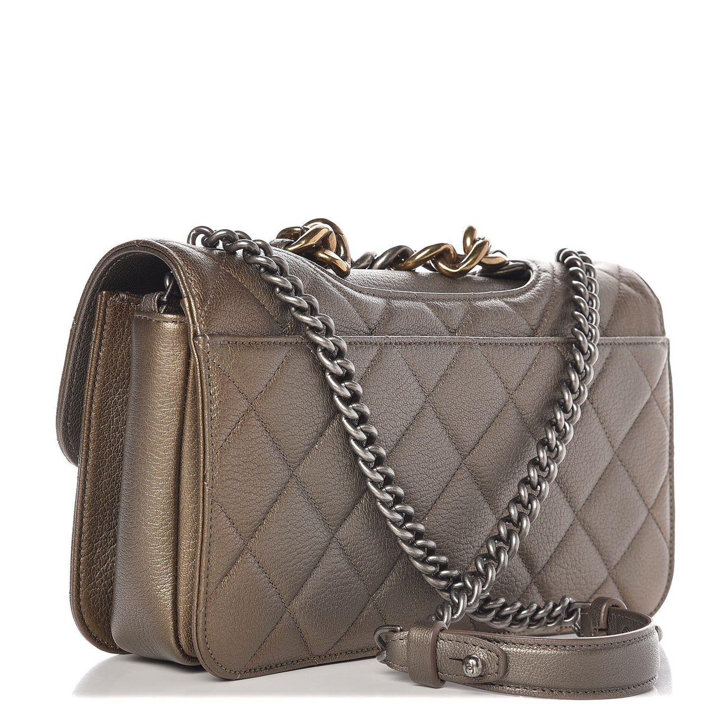 Metallic Goatskin Perfect Edge Medium Flap Gold Silver