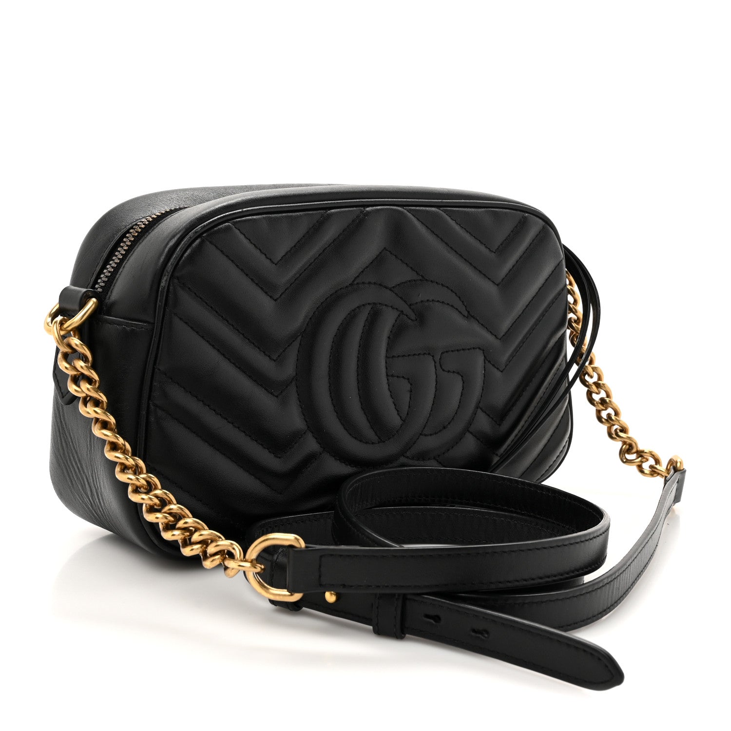 Gucci Calfskin Matelasse Small GG Marmont Chain Shoulder Bag Black 3 of 16