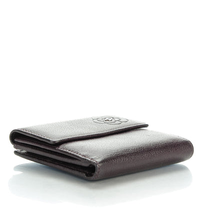Chanel Glazed Goatskin Camellia Embossed French Flap Wallet Purple 4 of 7