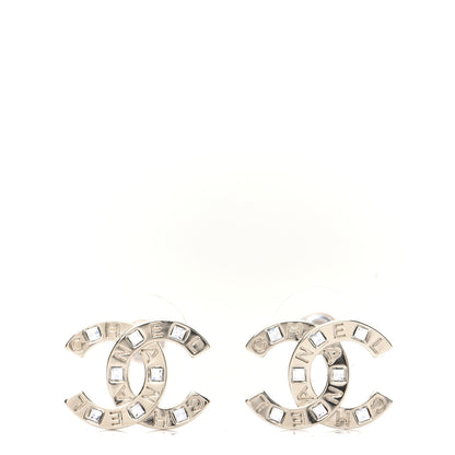 Chanel Crystal Metal CC Paris Button Stud Earrings Gold 1 of 7