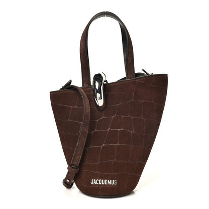 Jacquemus Suede Crocodile Embossed Le Petit Bambola Dark Brown 1 of 11