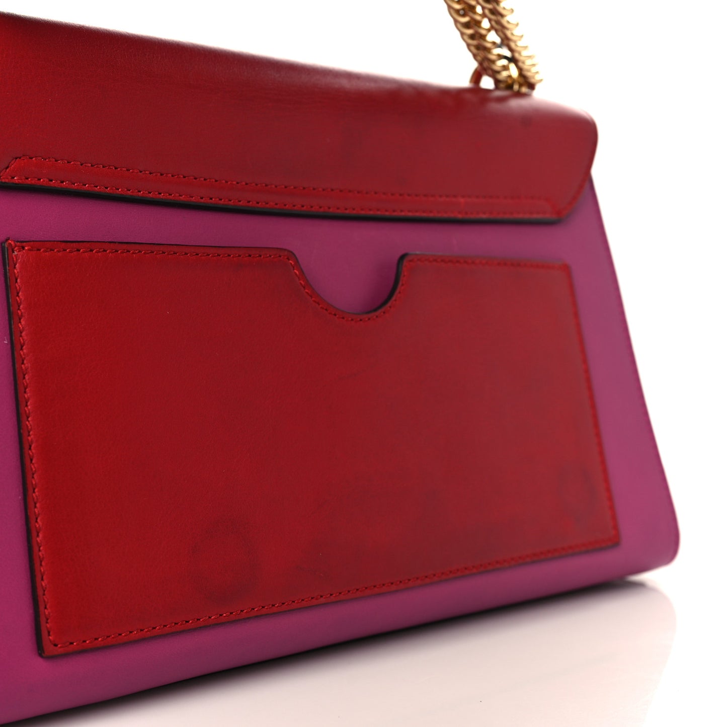 Moon Calfskin Bi-Color Medium Padlock Shoulder Bag New Rosette Hibiscus Red