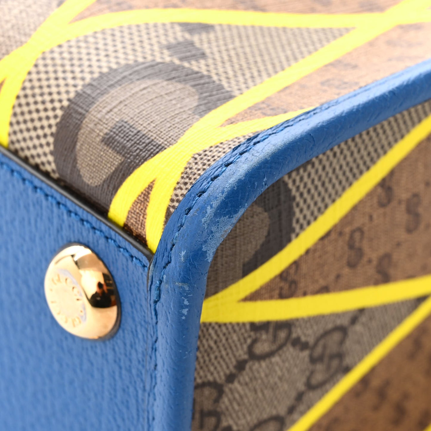 GG Supreme Monogram Mix Textured Dollar Calfskin Rhombus Inlay Large Tote Bag Beige Ebony Harvest Joy Blue
