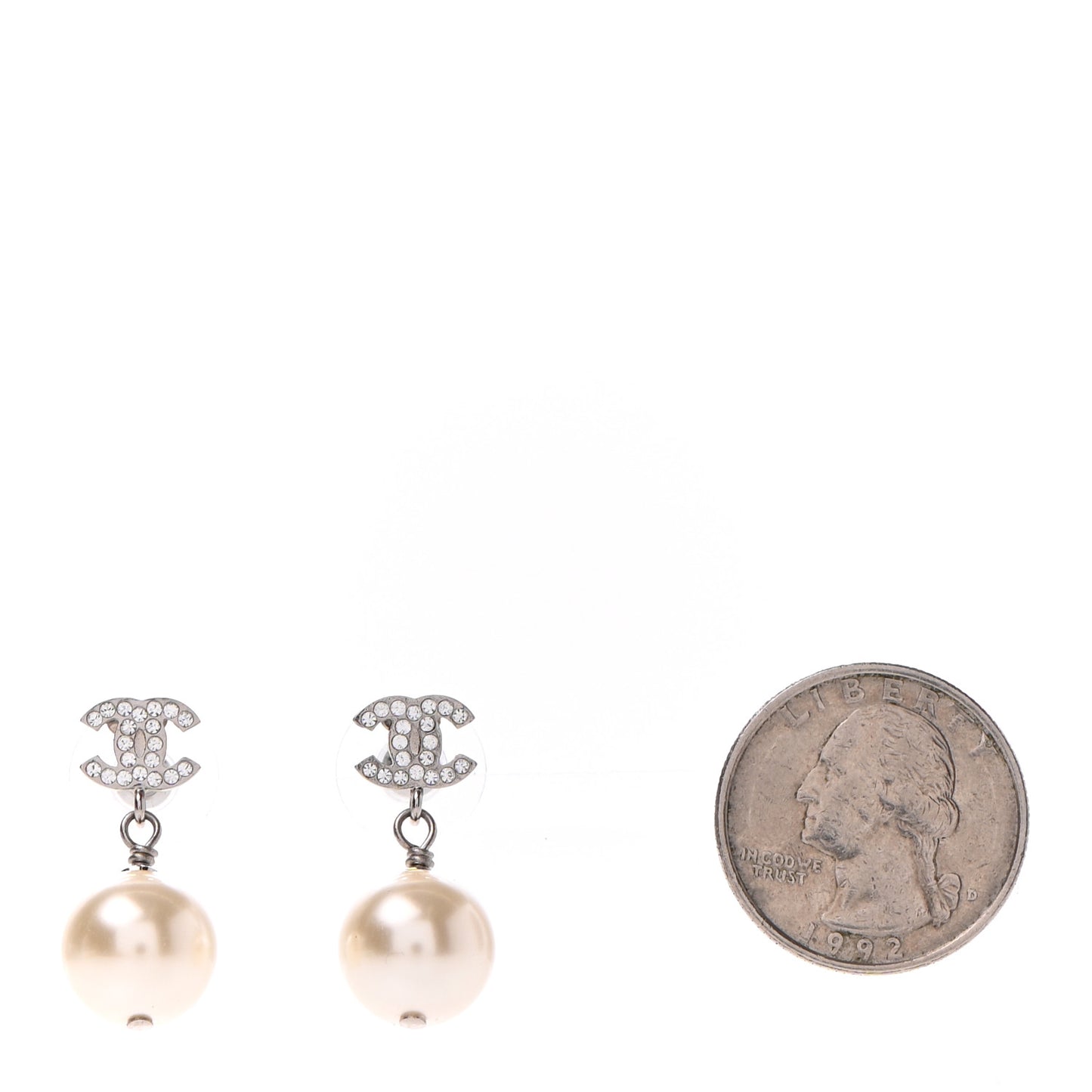 Crystal Pearl CC Drop Earrings Silver